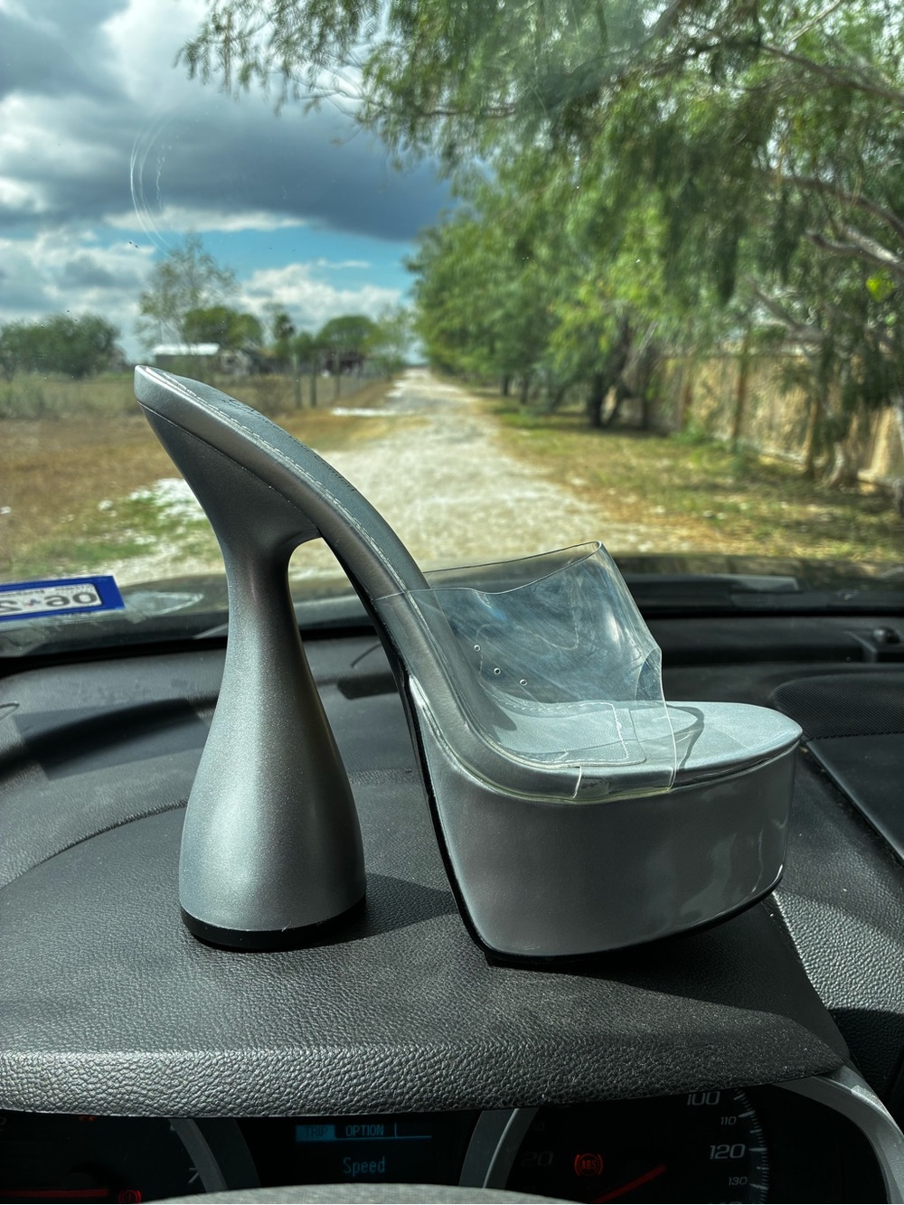 Cape Robbin Silver Platform Mule with Clear Strap